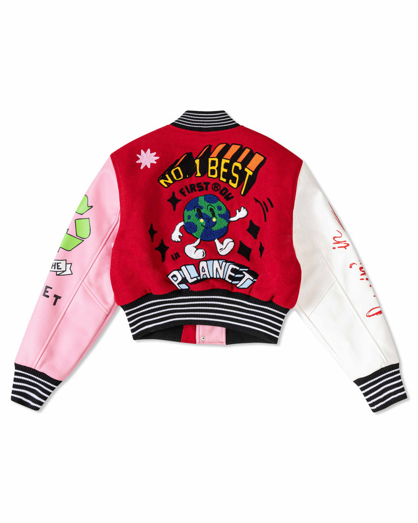 NO.1 BEST PLANET CROPPED VARSITY JACKET