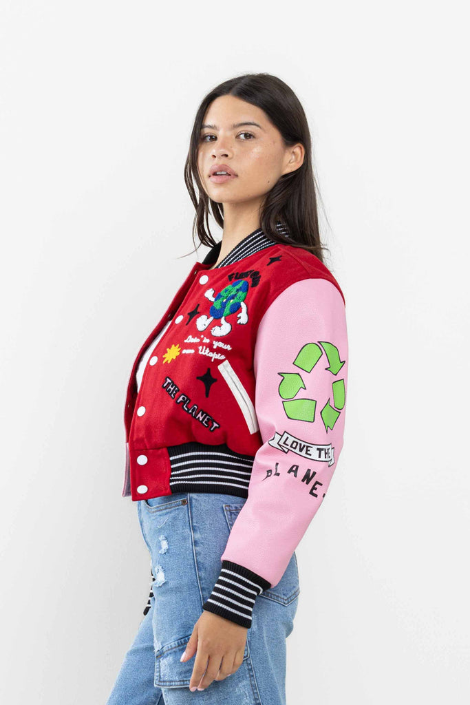 NO.1 BEST PLANET CROPPED VARSITY JACKET