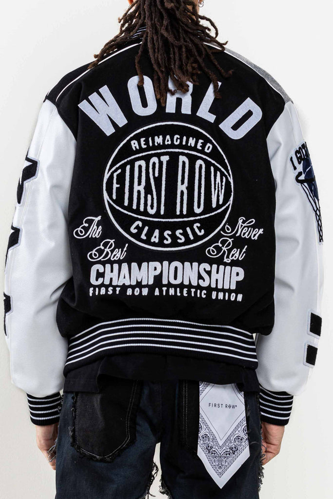 Men's First Row Pen & Brush Varsity Jacket Sky Blue