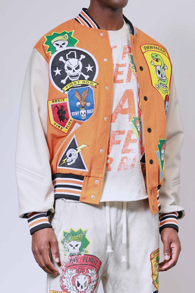 LOGO ALLOVER VARSITY JACKET