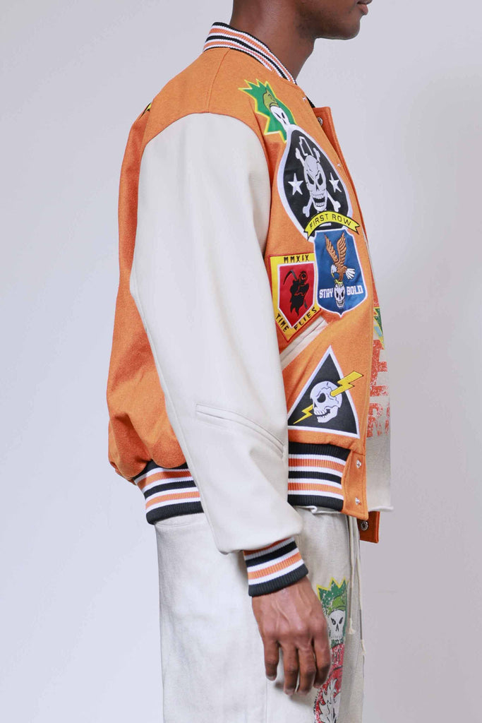 LOGO ALLOVER VARSITY JACKET