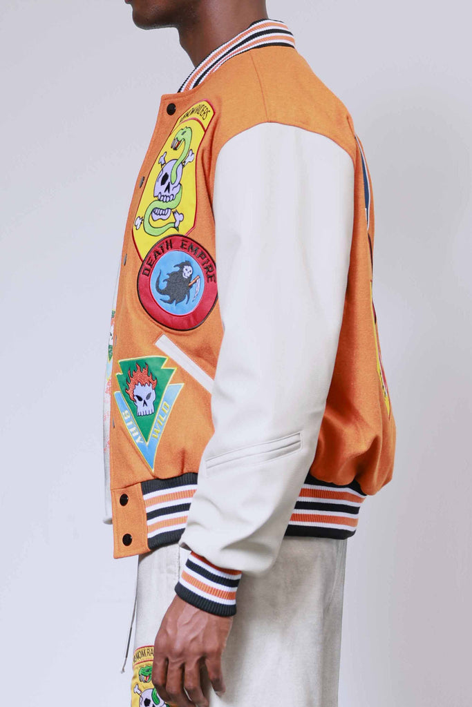 LOGO ALLOVER VARSITY JACKET