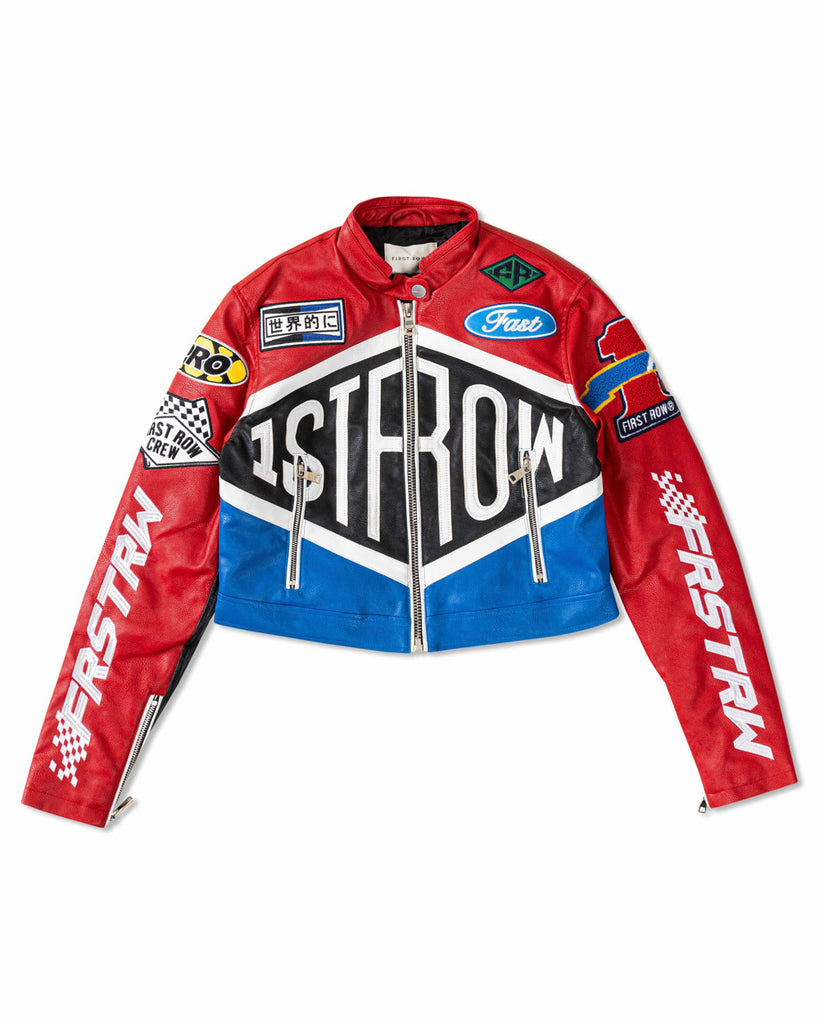 LEATHER RACING CROPPED JACKET