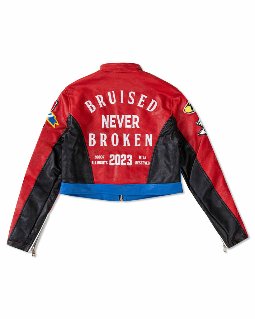 LEATHER RACING CROPPED JACKET