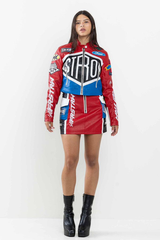 LEATHER RACING CROPPED JACKET