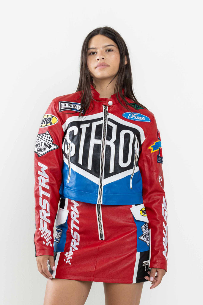 LEATHER RACING CROPPED JACKET