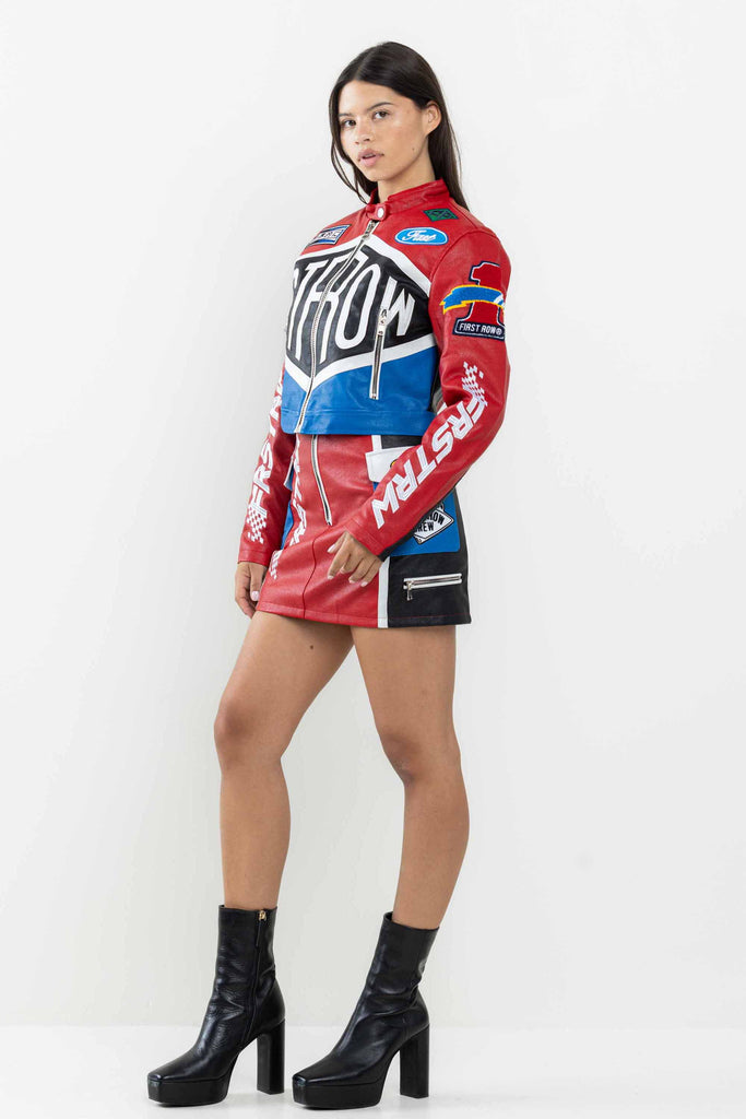 LEATHER RACING CROPPED JACKET