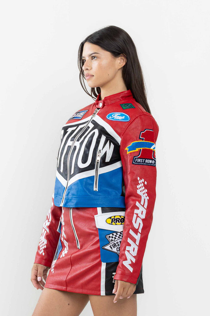 LEATHER RACING CROPPED JACKET