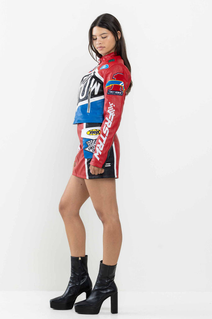 LEATHER RACING CROPPED JACKET