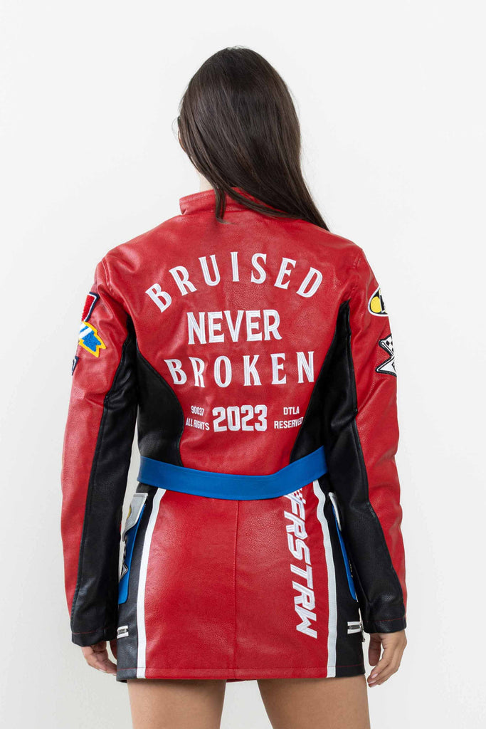 LEATHER RACING CROPPED JACKET
