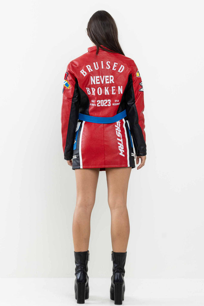 LEATHER RACING CROPPED JACKET
