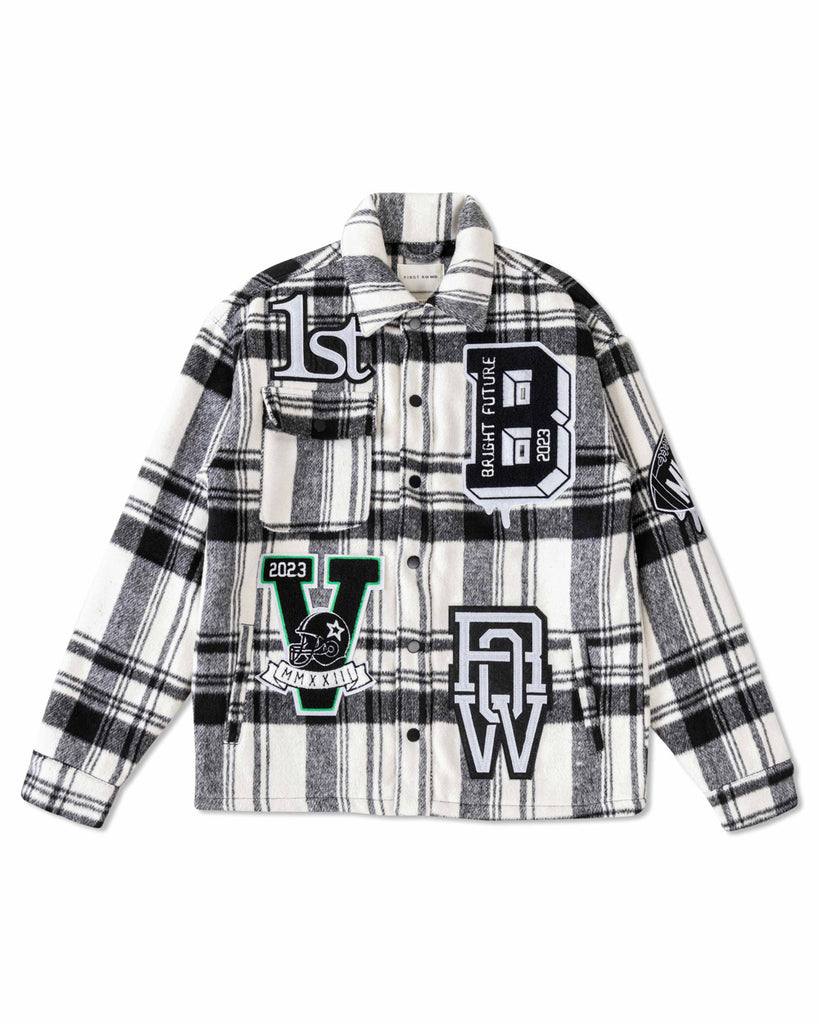 MUTI PATCHES WOOL CHECK PADDING SHACKET