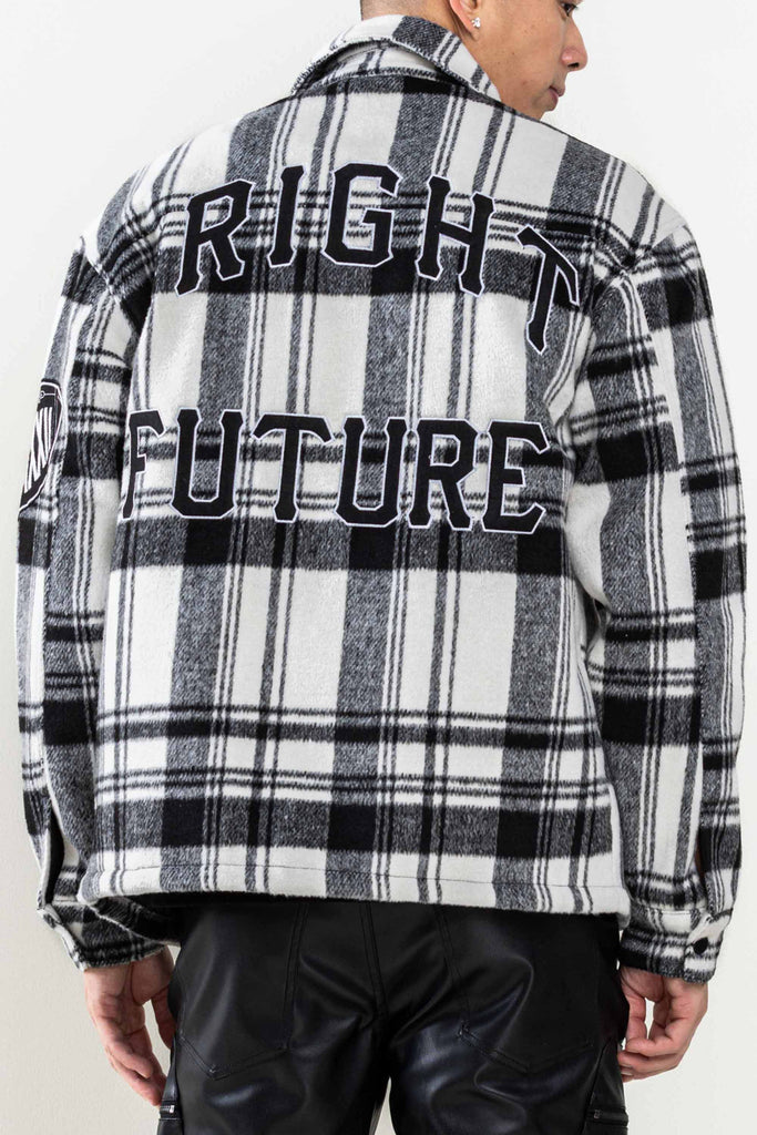 MUTI PATCHES WOOL CHECK PADDING SHACKET