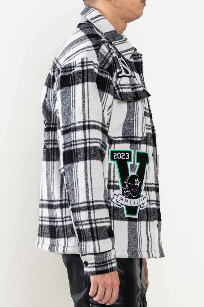 MUTI PATCHES WOOL CHECK PADDING SHACKET