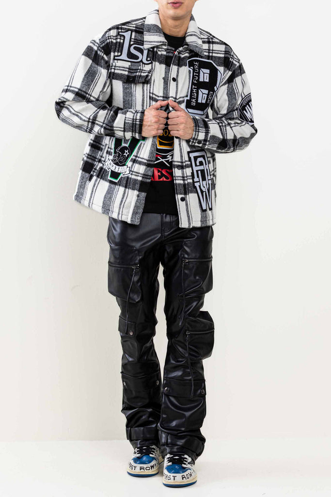 MUTI PATCHES WOOL CHECK PADDING SHACKET