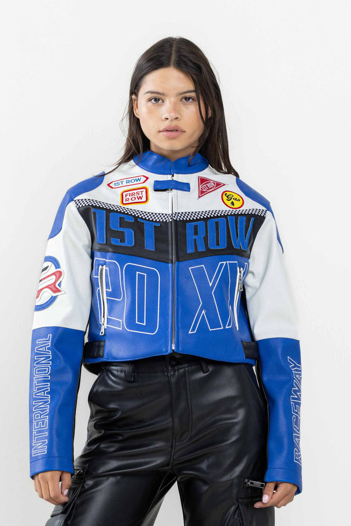 LEATHER RACING CROPPED JACKET