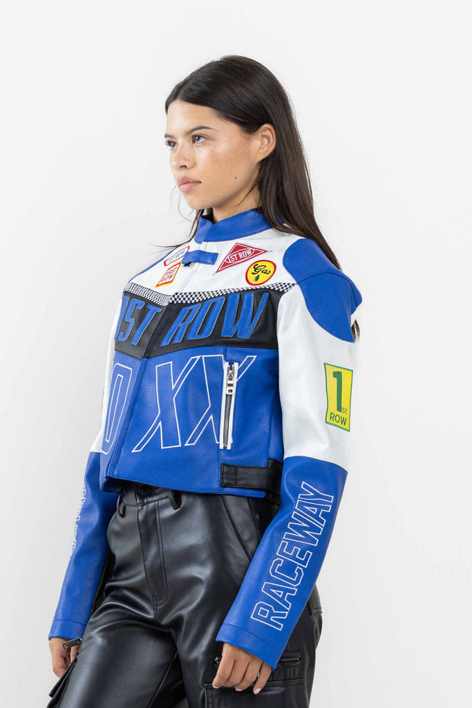 LEATHER RACING CROPPED JACKET