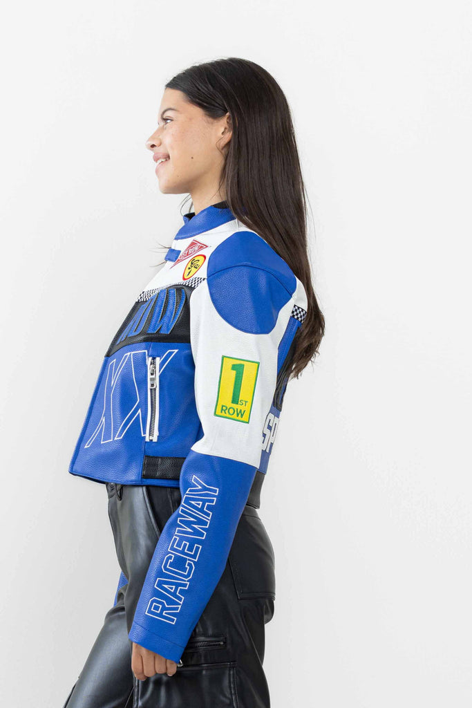 LEATHER RACING CROPPED JACKET