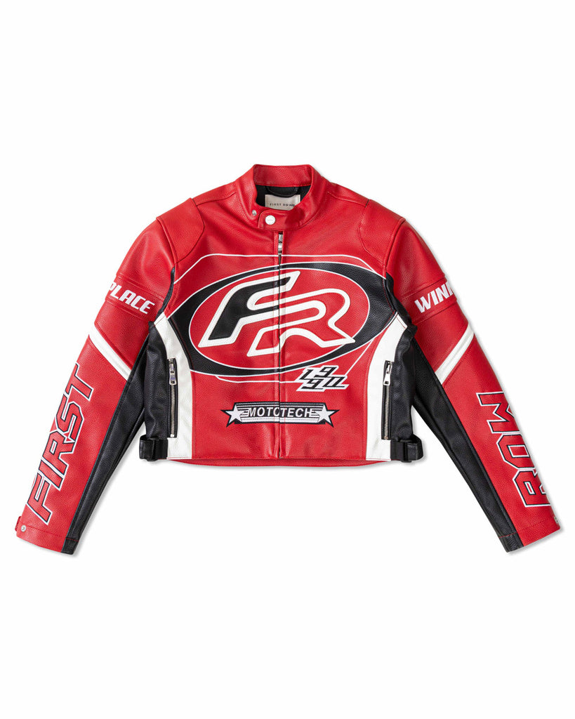 LEATHER RACING CROPPED JACKET