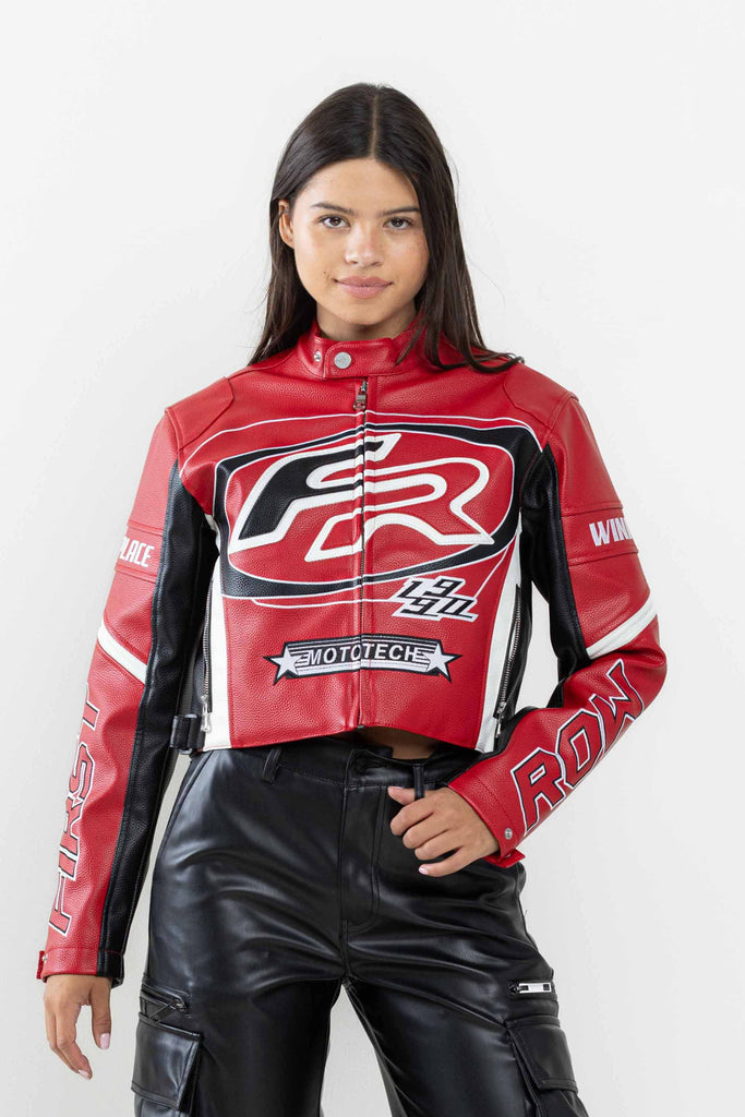 LEATHER RACING CROPPED JACKET