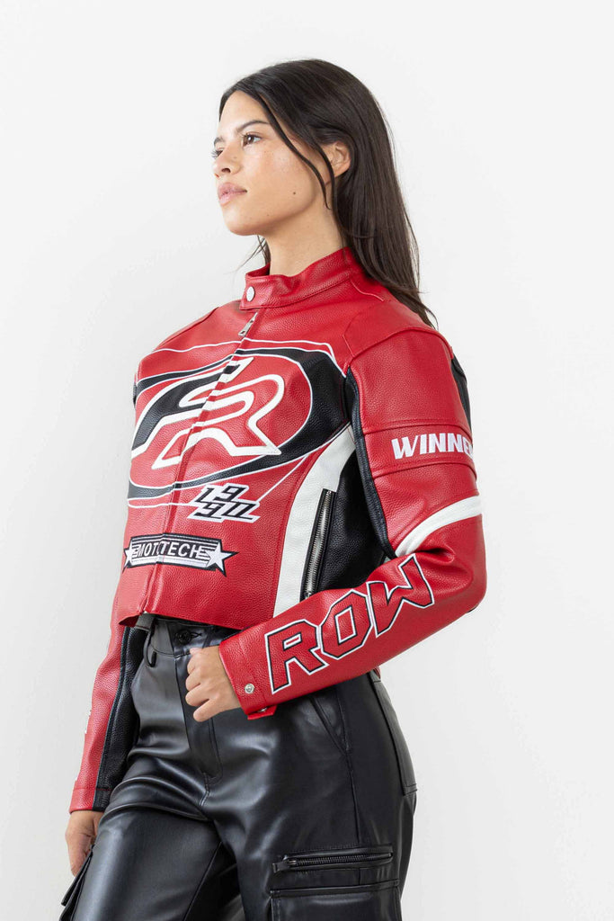 LEATHER RACING CROPPED JACKET