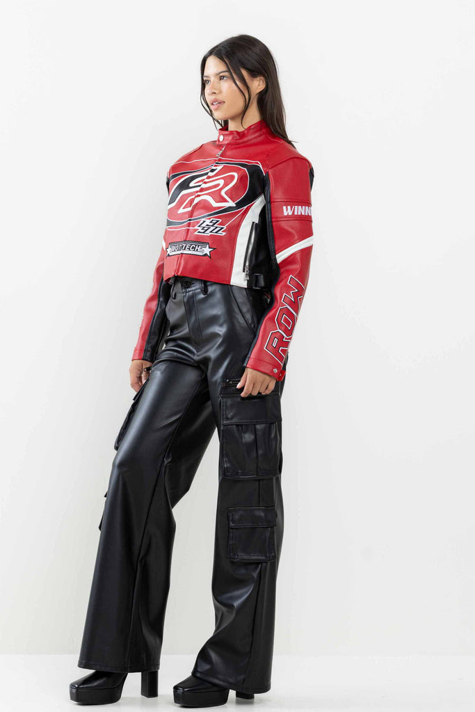 LEATHER RACING CROPPED JACKET