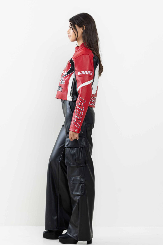 LEATHER RACING CROPPED JACKET