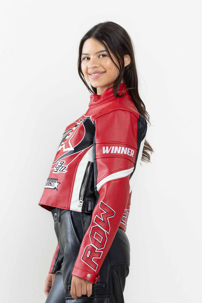 LEATHER RACING CROPPED JACKET