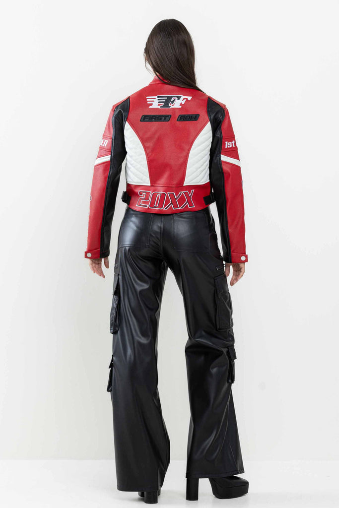 LEATHER RACING CROPPED JACKET