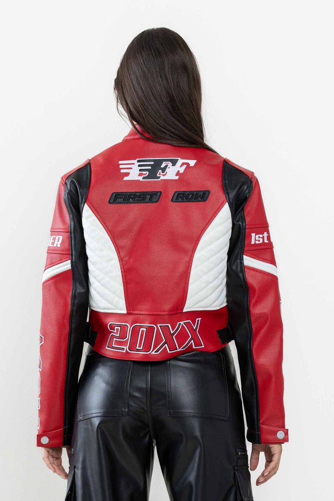 LEATHER RACING CROPPED JACKET