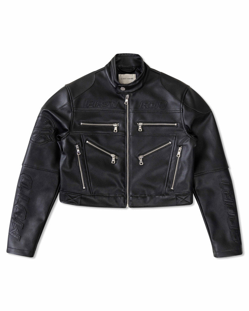 LEATHER RACING CROPPED JACKET