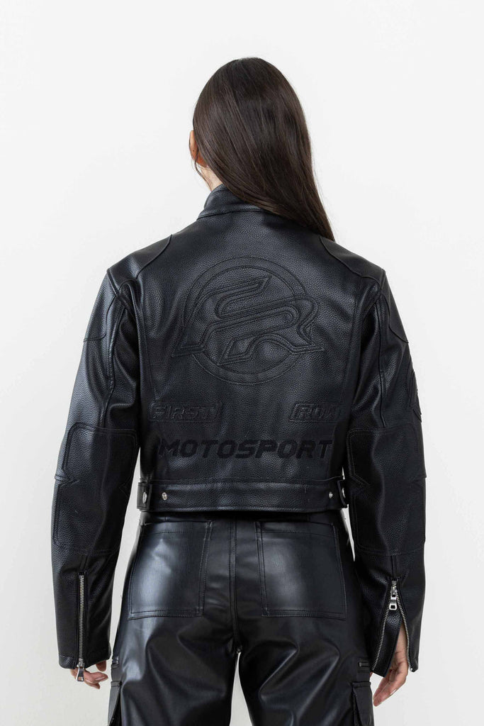 LEATHER RACING CROPPED JACKET