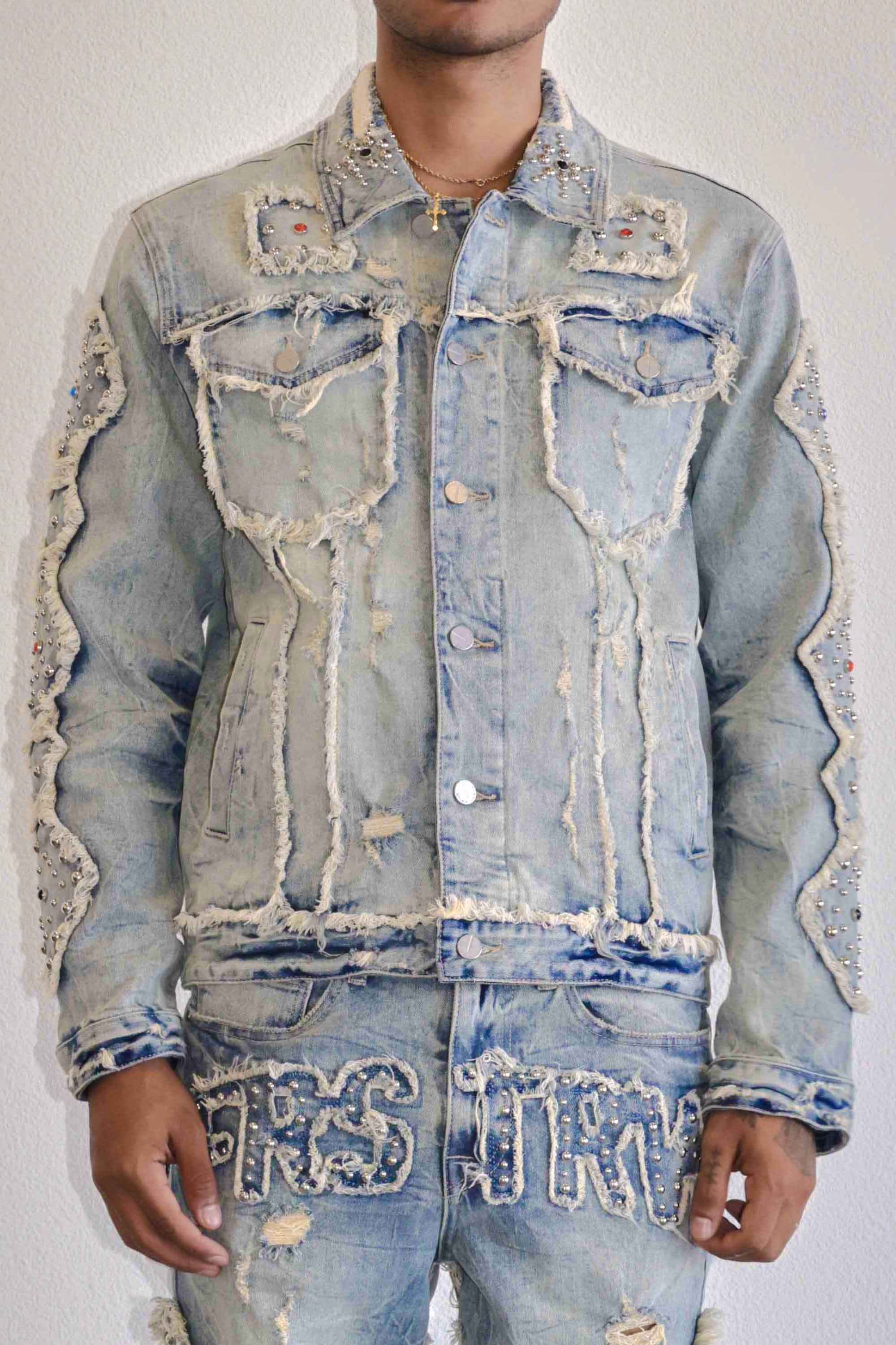 MIDNIGHT RODEO EMBLISHEMENT DENIM TRUKER JACKET