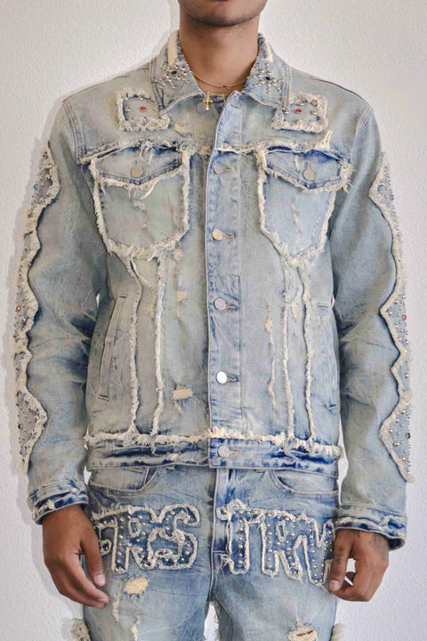 MIDNIGHT RODEO EMBLISHEMENT DENIM TRUKER JACKET | First Row