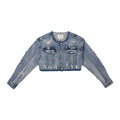 PLEATS DENIM CROP TRUCKER JACKET