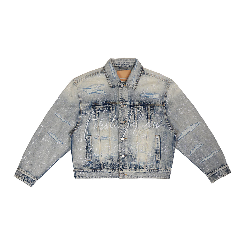 ALLOVER RHINE STONE DENIM TRUCKER JACKET