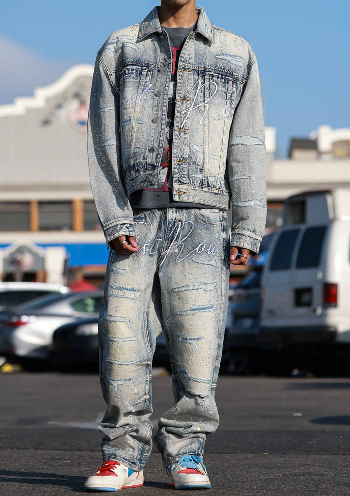 ALLOVER RHINE STONE DENIM TRUCKER JACKET