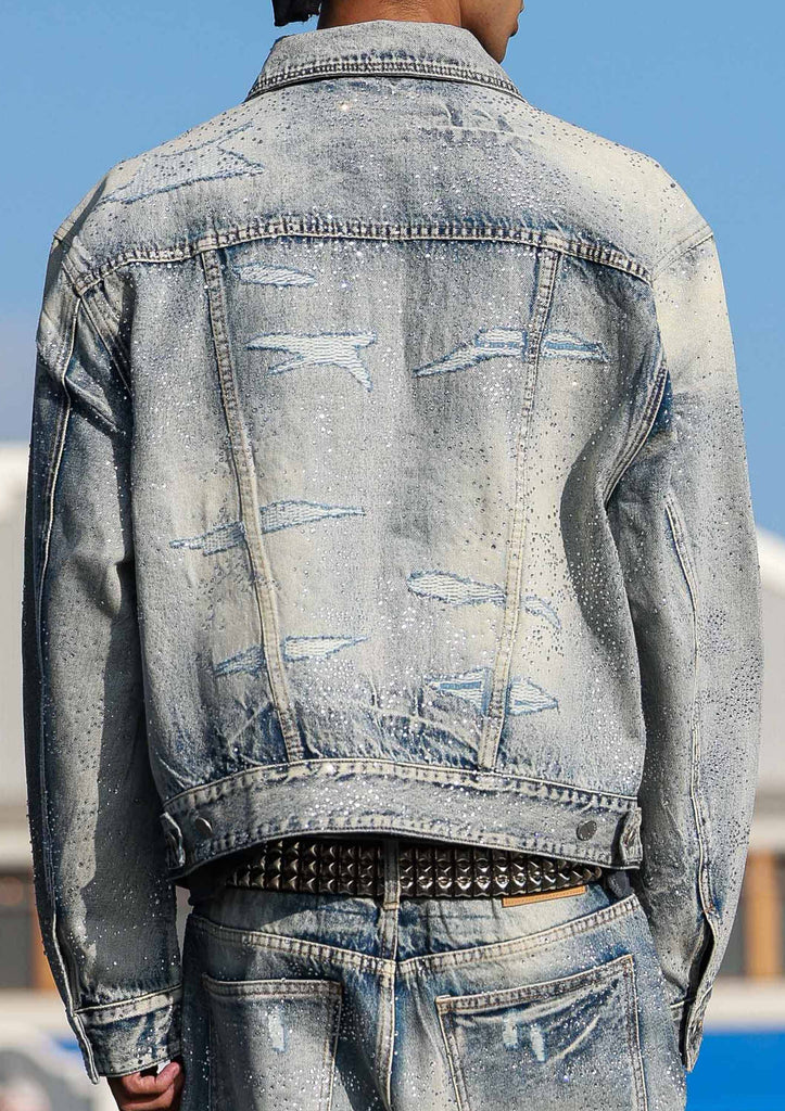 ALLOVER RHINE STONE DENIM TRUCKER JACKET