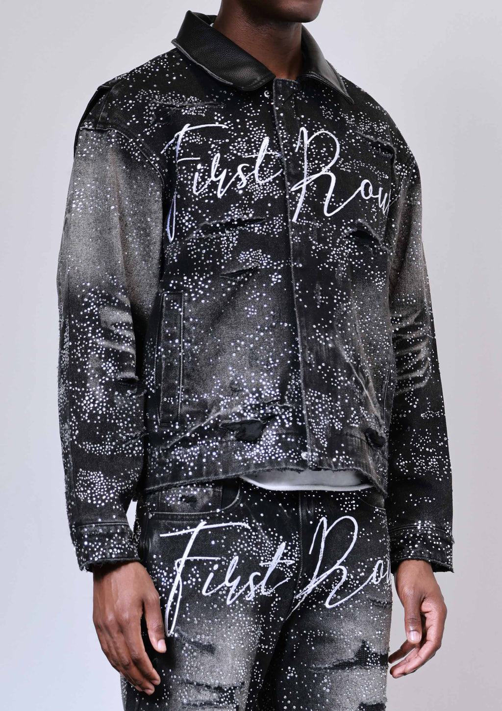ALLOVER RHINE STONE BLACK WORKWEAR JACKET