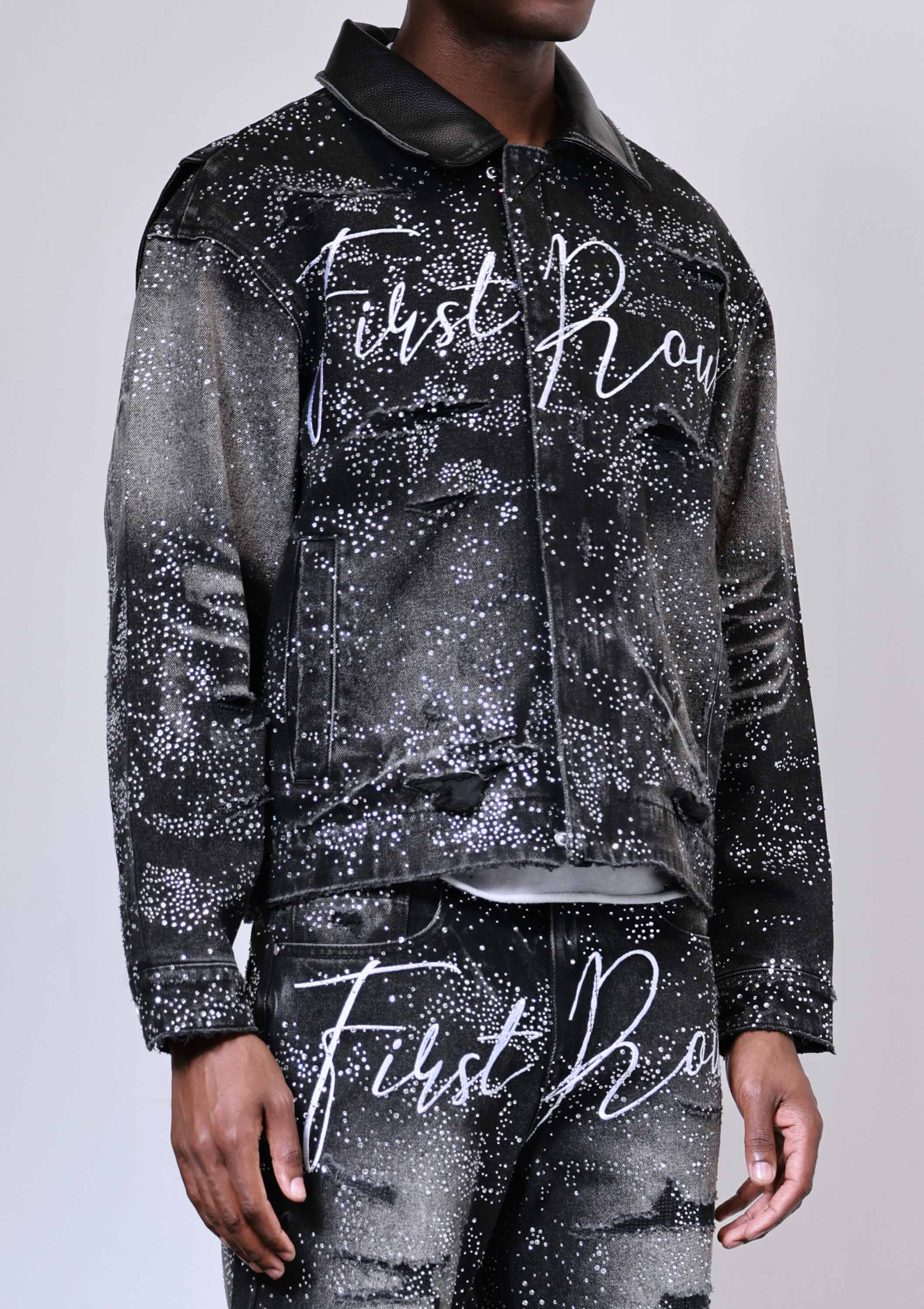 ALLOVER RHINE STONE BLACK WORKWEAR JACKET