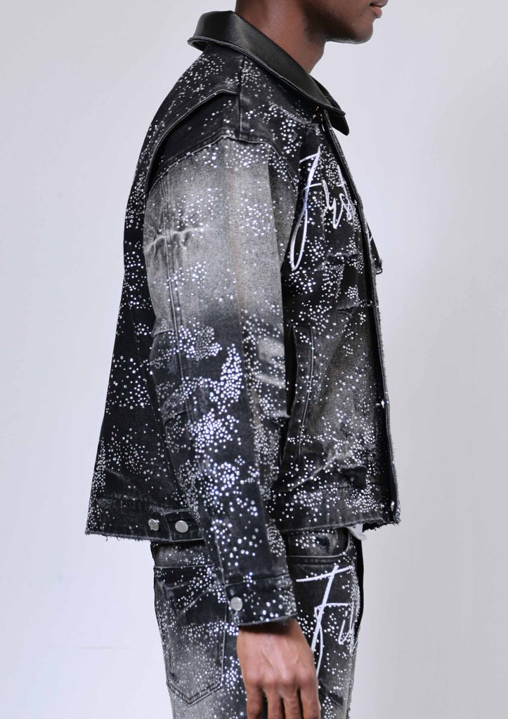 ALLOVER RHINE STONE BLACK WORKWEAR JACKET