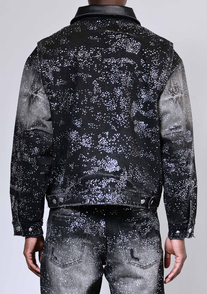 ALLOVER RHINE STONE BLACK WORKWEAR JACKET