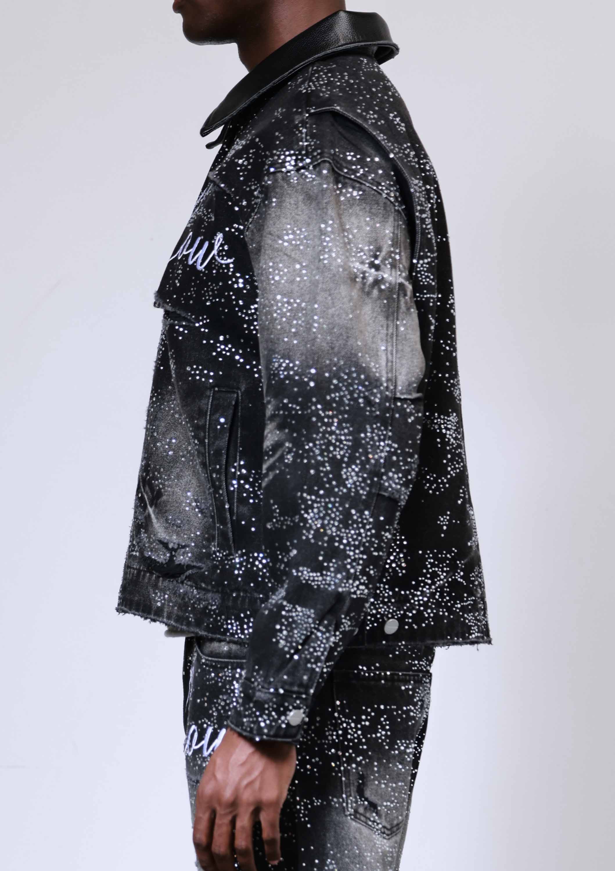 ALLOVER RHINE STONE BLACK WORKWEAR JACKET