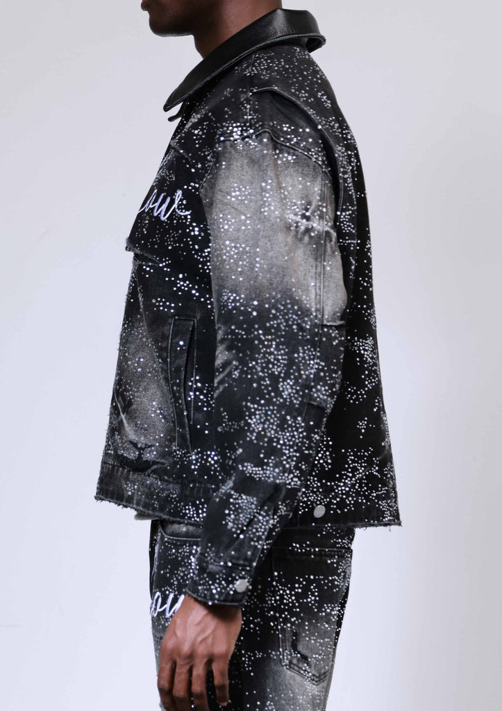 ALLOVER RHINE STONE BLACK WORKWEAR JACKET
