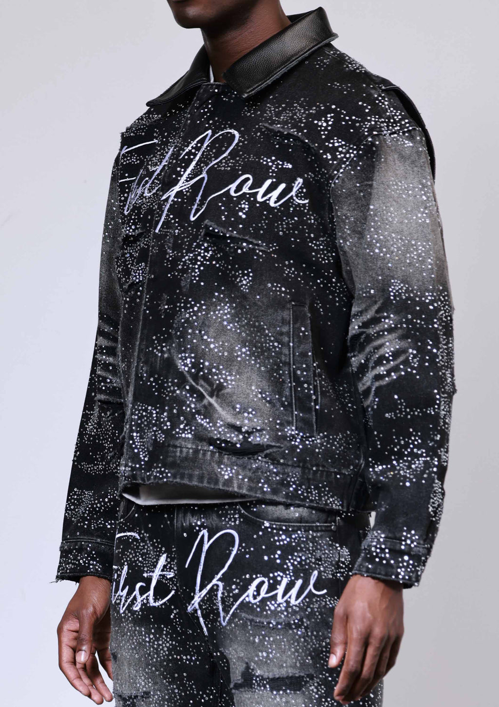 ALLOVER RHINE STONE BLACK WORKWEAR JACKET
