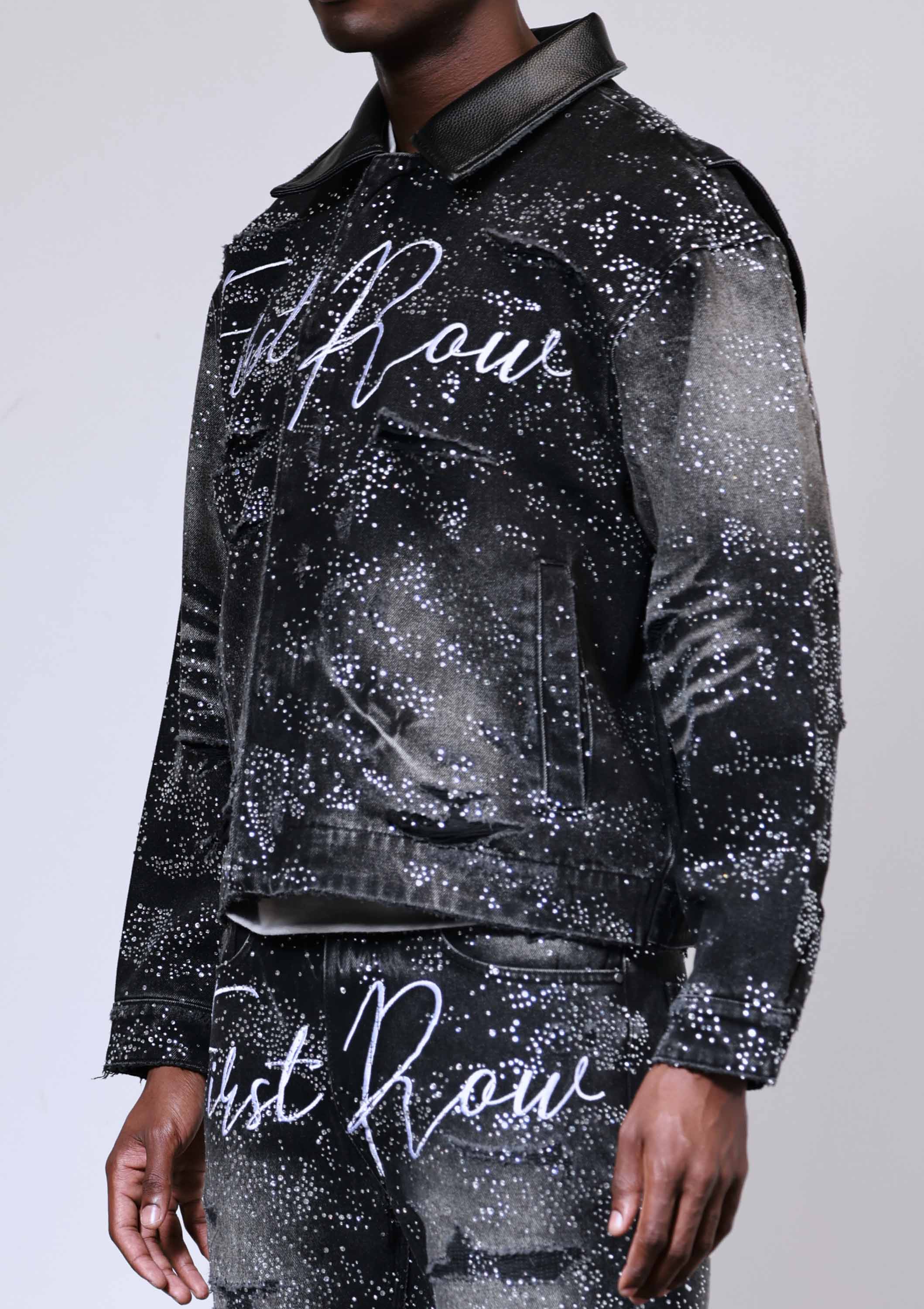 ALLOVER RHINE STONE BLACK WORKWEAR JACKET