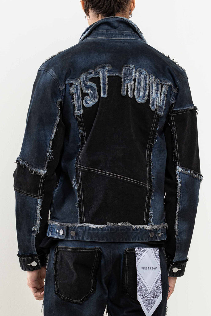 First Row's Patch Perfect Distressed Denim Jacket Medium Sand Tint / S