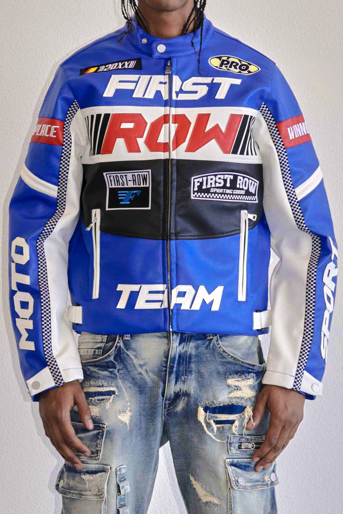 CONTRAST MOTOR RACING LEATHER JACKET | First Row