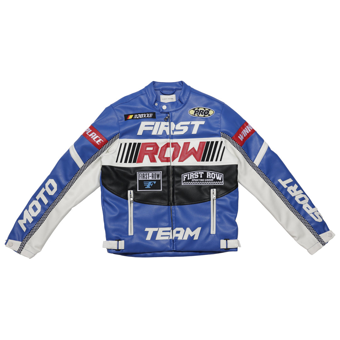 CONTRAST MOTOR RACING LEATHER JACKET – First Row CONTRAST MOTOR RACING LEATHER JACKET – First Row