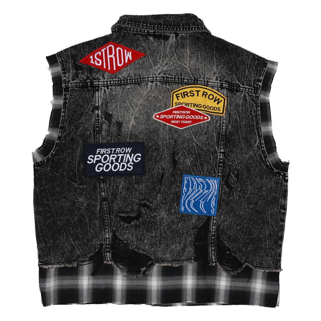 PATCHES CUT OFF PLAID DENIM VEST